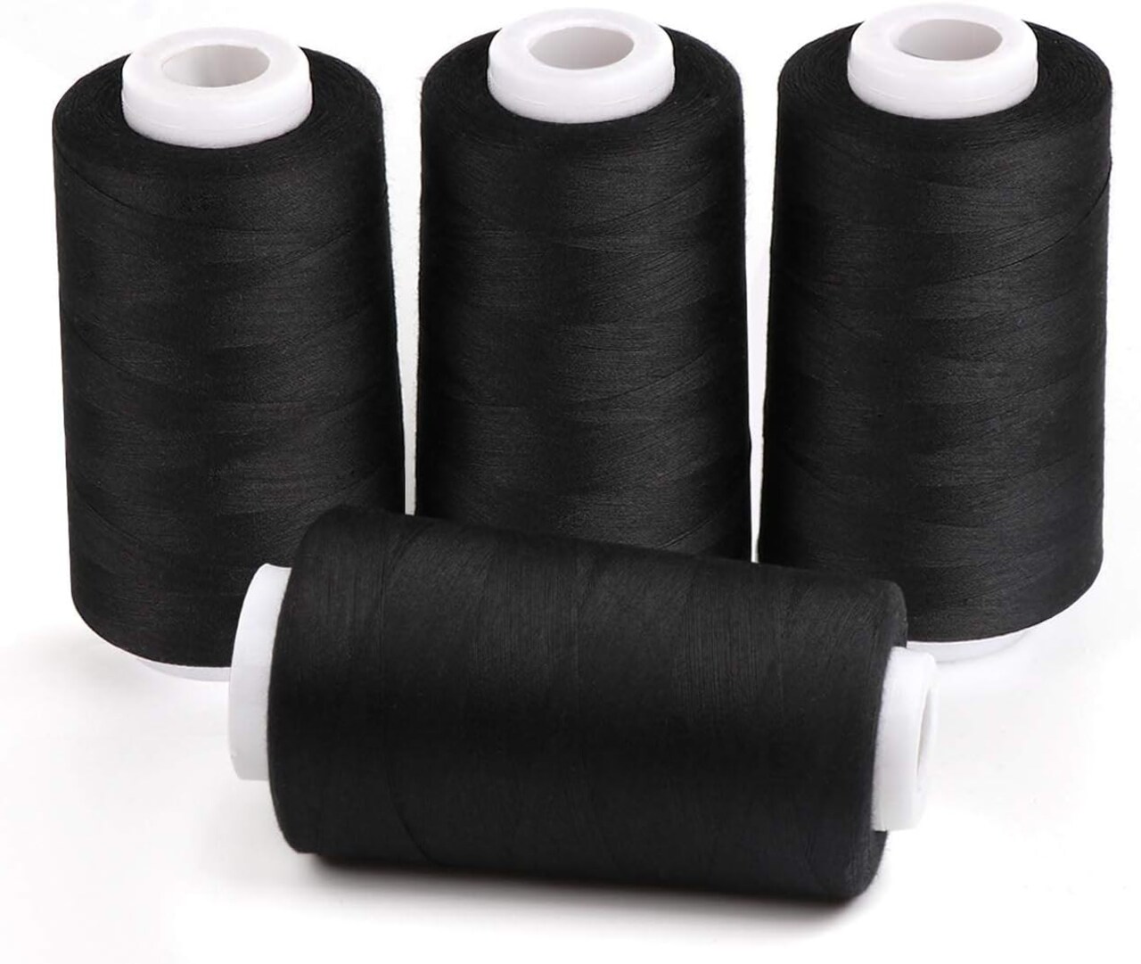4 x 3000 Yards Serger Thread Spools Black Polyester Sewing Threads Overlock Cone